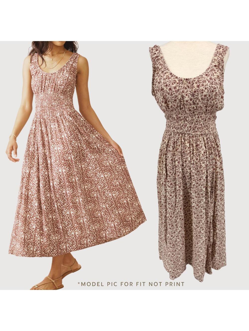 Faherty Mauve Floral Smocked Midi Dress